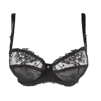 Black Silk Lingerie Set with French Lace and Swarovski Crystal Detail